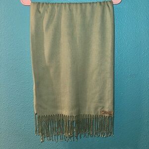 Pashmina Original Light Green Scarf with Fringe 70% cashmere 30% silk